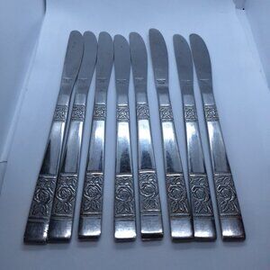8 Stainless Steel Dinner Butter Knives Stainless‎ Steel Japan Floral Pattern